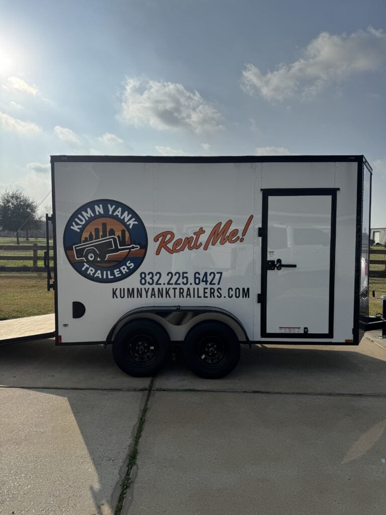 Mobile trailer for rent by Kum N Yank Trailers with contact info.